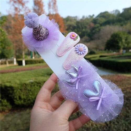 5Pcs/Set Shiny Crwon Hair Clips For Children Girls Cute Flower Hairpins Princess Headwear Kids Hair Accessories Barrettes Ins