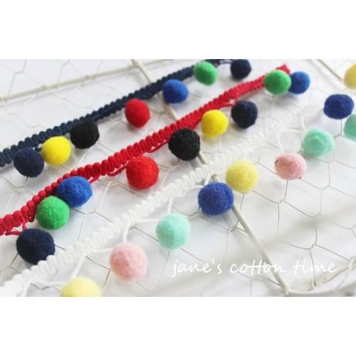 5yards new arrival multicolor pompom trim fringe lace 1.5cm ball diameter 2cm wide trim 3style handmade clothing accesory