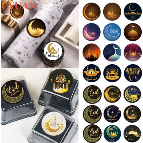 120/100/60pcs Eid Mubarak Stickers Ramadan Mubarak Gifts Decor Bag Seal Sticker Gold Black Lable Paper Ramadan Kareem Decoration
