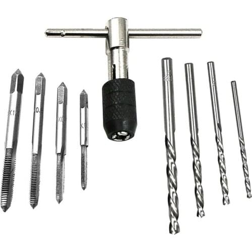 9Pcs Wrench Tool Kit M3/M4/M5/M6 Hand Screw Reamer Tap Set 4Pcs Twist Drill Bits Woodworking Tools Set Drill Bit Set Wood