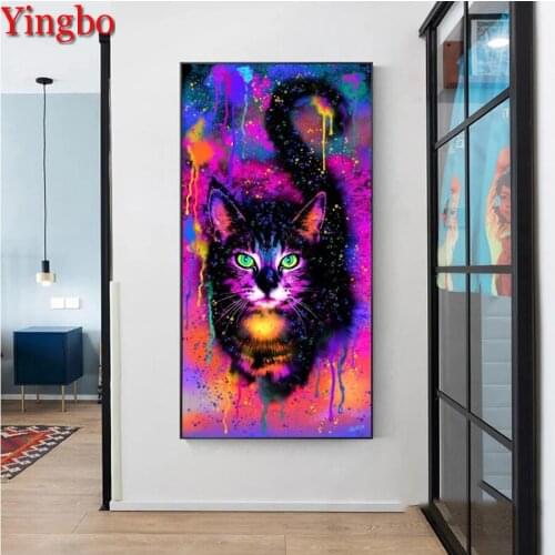 Diamond Art Embroidery Abstract Colorful Cat Mosaic Rhinestones Diamond Painting Full Square Cross Stitch Needlework Home Decor