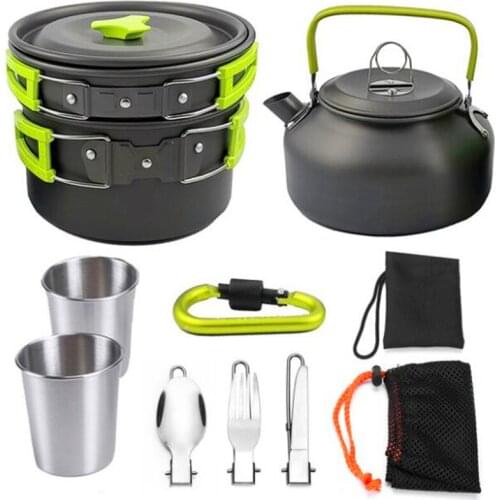 Outdoor Camping Hiking Picnic Teapot Pot Set Portable Cookware Mess Kit Carabiner Camping Cookware Stove With Tea Coffee Cup