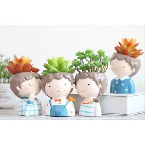 Cute Girl Flowerpot Succulent Container Resin Flower Vase Home Garden Decor
