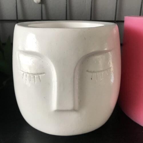 Plaster Clay Silicone Planter Concrete Pot Molds Handmade Girl Face Vase 3D Human Head Flowerpot Making Cement Mould