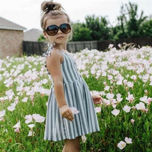 Newborn Toddler Baby Kids Girls Dress Cotton Summer Sleeveless V-Neck Button Striped Princess Mini Dresses Clothes Clothing