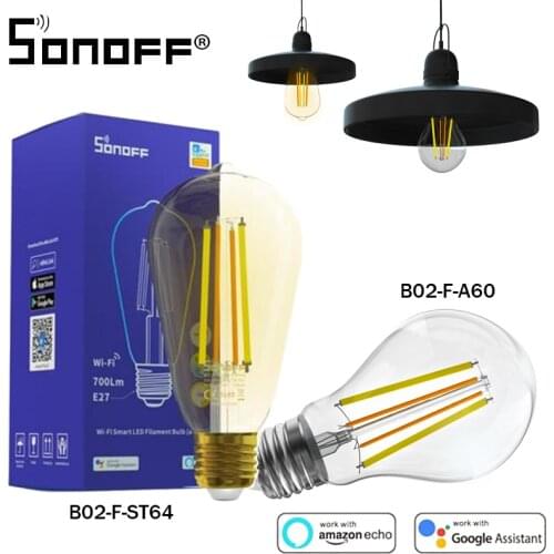 SONOFF B02-F-ST64/A60 Smart Wi-Fi LED Filament Bulb Energy Saving Light Dimmable Remote Voice Control via Alexa Google Home