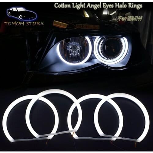 1 set white+yellow Cotton light angel eyes halo ring kits for BMW E36 E38 E39 E46 Sedan Coupe Touring Cabrio projector 4x131mm