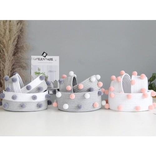 Ins Fashion Wool Ball Decorative Cotton Cord Woven Cosmetics Basket Set Sundry Storage Basket Kids Toys Bins Hamper Storage