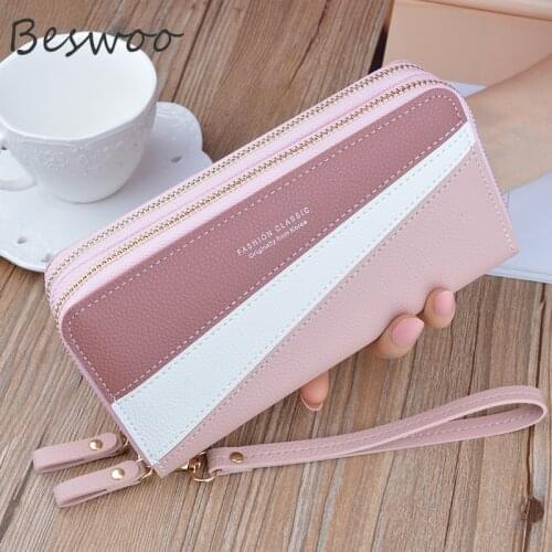 New Women Wallets PU Leather Fashion Patchwork Zipper Clutch Bag Large Capacity Long Wallet Ladies Phone Bag Trendy Coin Purse