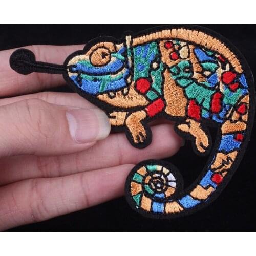 Pulaqi Colorful Chameleon Embroiderey Patch For Clothing Iron On Patches Applique Embroidered Patch
