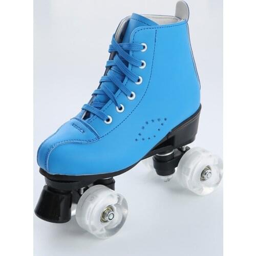 Men Women Quad Roller Skate PU Leather Double Row Glowing Flash Wheel Skating Martin Boots Blue Pink Fashion Sports Shoes