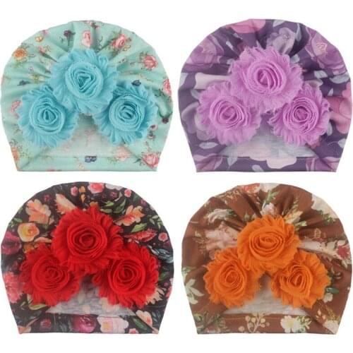 Soft Toddler Floral Printed Hats Newborn Girls Infant Hat Headband Hair Accessories Protective Hat For Children