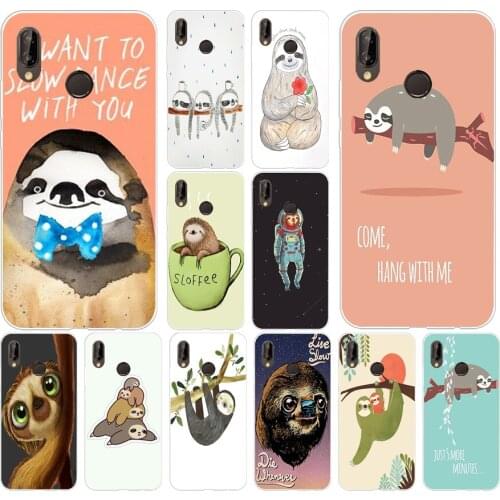 141H retro social Sloths with rose Soft Silicone Tpu Cover Case for huawei p 20 lite pro y6 2017 mate 10 lite