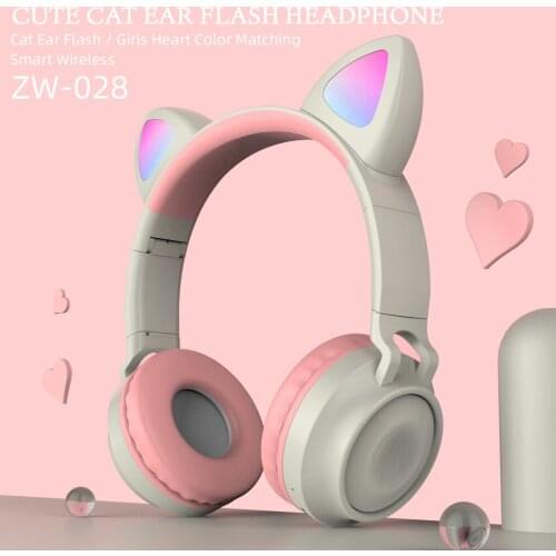 Headphones Wireless Noise Canceling Bluetooth Earphones 5.0 Flash Light Cute Cat Ears Stereo Noise Reduce Music Holiday Gift