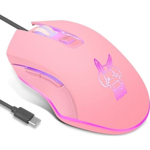 2021 New Pink Rabbit USB C LED Mouse 2400DPI Type C Wired Mouse for macBook Laptop Tablet