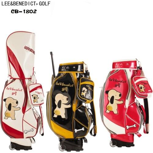 New PLEEB Golf Bag With Wheel PU double-sided Leather Tie Rod Stand Ball Package Golf Clubs Cart Bag With Rain Cover 3 Colours