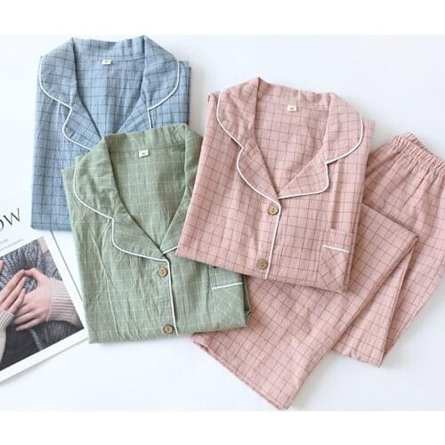 Solid Color Pajamas Set Women Simple Cotton Pyjamas Full Sleeve Shirt Pant 2Piece/Set Spring Homewear Mom Casual Sleepwear