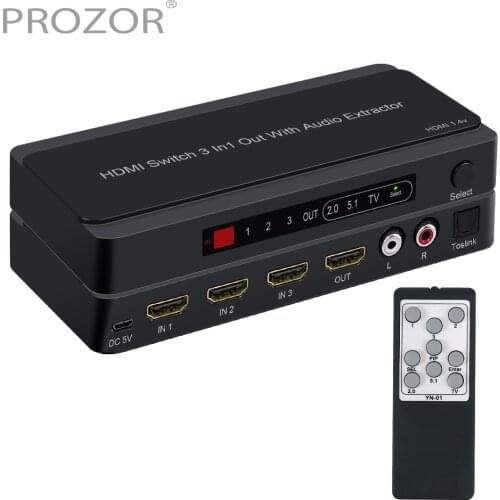 Prozor HDMI-compatible Audio Extractor Converter 3 Input to HDMI-compatible Analog Optical Toslink SPDIF Audio Switch with PIP