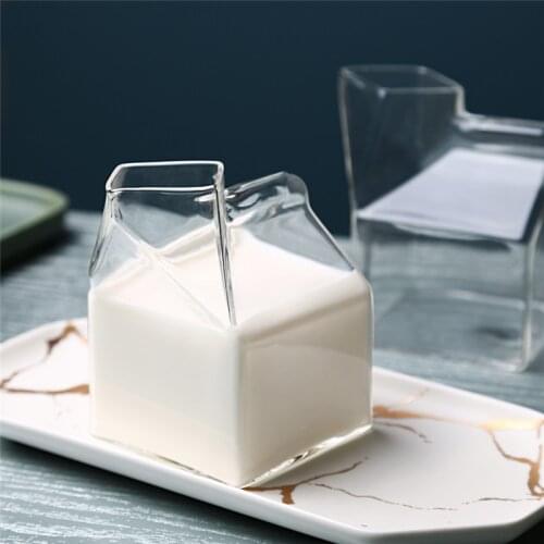 Transparent Glass Milk Box Geometric Coffee Cups Creative Heat-Resistant Juice Bottle Gifts Home Drinkware Kitchen Tableware