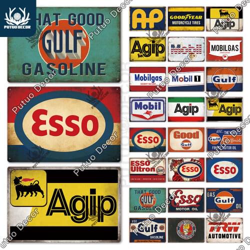 Putuo Decor Gas Oil Vintege Metal Sign Tin Sign Plaque Metal Plate for Bar Pub Gas Station Man Cave Wall Decor Decorative Plate