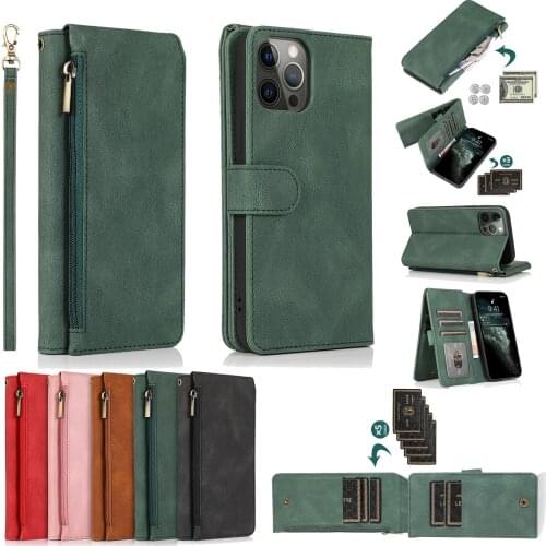 Luxury Zipper Leather Flip Wallet Case for iPhone 12 11 Pro Max 12 Mini X XS Max XR 8 7 6 6s Plus SE 2020 Funda Protect Cover