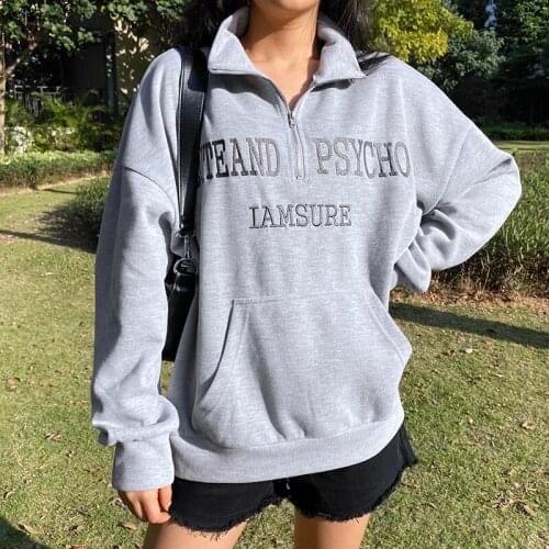 Letter Embroidery Turtleneck Oversize Sweatshirt For Girls Pullover Women 2020 New Harajuku Long Sleeved Sudaderas Tops Winter