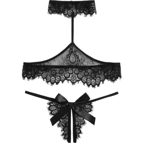 Sexy Lace Exotic Clothes Womens cosplay Two-piece Suit Hollow Out Bra Thong Bra Set