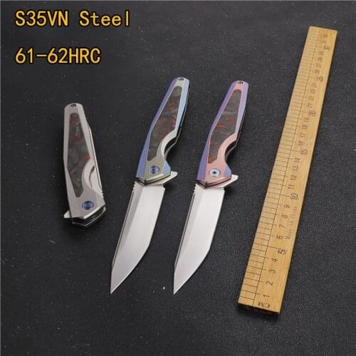 Folding knife Outdoor Camping Fin Pocket Hunting Knife S35VN steel TC4 Titanium Alloy Handle EDC Tactical Self Defense Tool