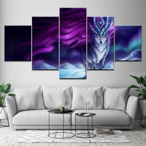 Wall Art Frame Canvas Prints Paintings Living Room Decor 5 Pcs Color Abstract Nebula Lion Constellation Poster Pictures Artwork
