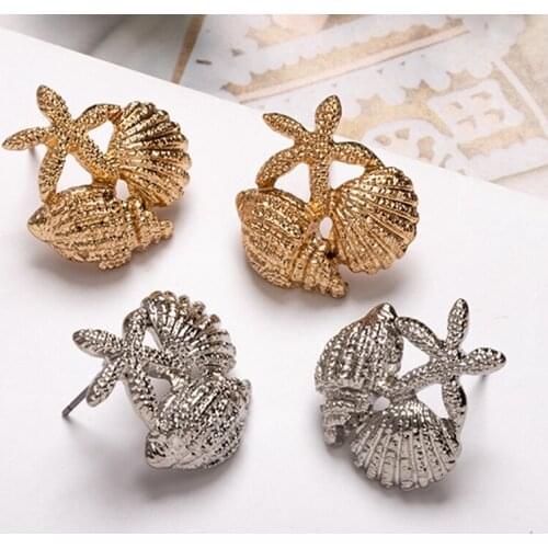 YDGY Simple Metal Shell Ear Nails Female Retro Exaggerated Fashion Earrings