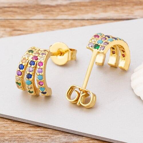 Hot Selling Simple Moon Heart Flower Women Stud Earrings Shiny White Zircon Female Earring Fashion Wedding Party Jewelry Gift