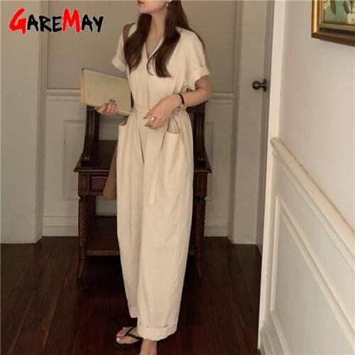 Womens 2021 Summer Korean Casual Elegant Loose Thin Short Sleeve Female Jumpsuit Wide Leg Pants Overalls Romper Woman Playsuit