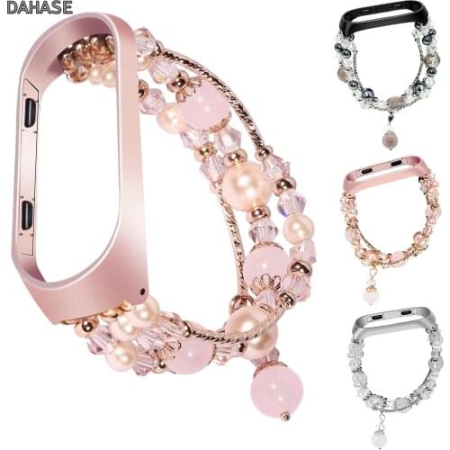 Womens Fashion Wrist Bracelet for XIAOMI Band 3 Colorful Beads Bling Strap for MIBand 3 Smart Replacement Wristband with Cover