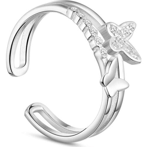 ModaOne Newest 925 Sterling Silver Wedding Ring For Women Butterfly Zircon Luxury Opening Ring Valentines Day Present