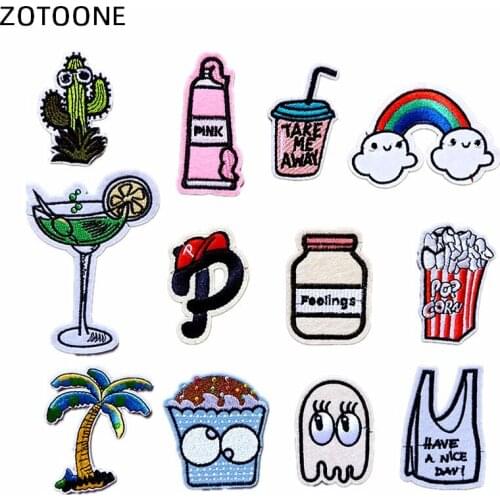 ZOTOONE Embroidery Patches for Jackets Iron on Rainbow Cup Snack Heat Transfer Patch Stripes Appliques Clothes Sew on Badges D