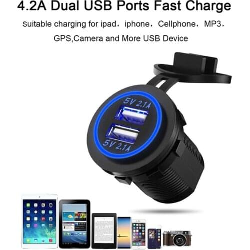 12V / 24V Car Cigarette Lighter Socket 4.2A Dual USB Car Charger Adapter Recessed With Dust proof Lid Cover Power Outlet