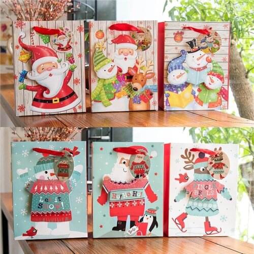 2pcs Random Send Cartoon Santa Snowman Deer Christmas Gift Paper Storage Bag Xmas Candy Handbag Happy New Year Party Decor
