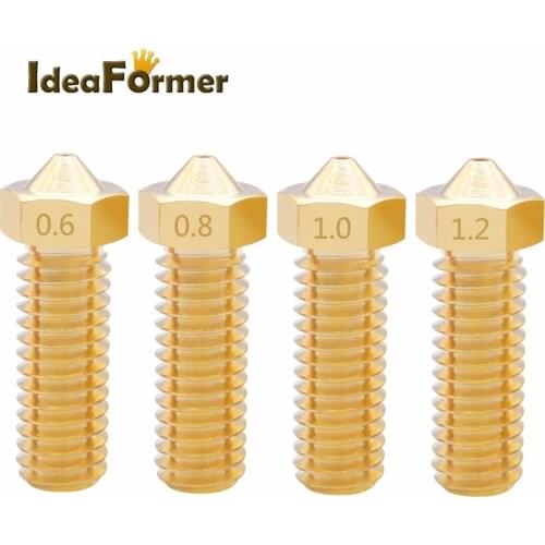 2pcs 3D Printer M6 Volcano Extra Lengthen Copper Brass Nozzle Full Metal Nozzle 0.6mm/0.8mm/1.0/1.2mm for 1.75mm/3.0mm Fliament