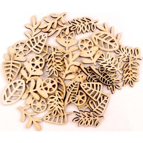 20Pcs Wooden Leaves Pattern Natural Scrapbooking Craft For Embellishments Handmade DIY Handicraft Home Decoration DIY 40mm