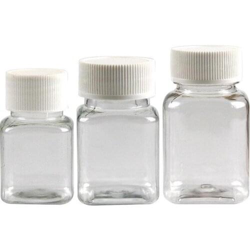 30ml 50ml 80ml Transparent Square PET Bottle, Packing Bottle, Capsule Bottle, Plastic Bottle with white cap
