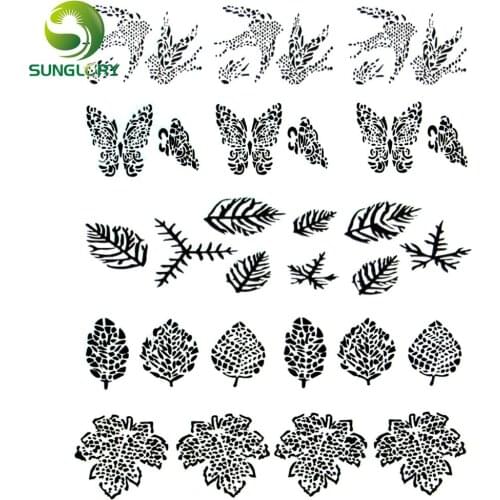 5PCS Cake Stencil Fondant Mold Cake Decoration Stencils Leaves Butterfly Bird Template Mold Cookie Cupcake Coffee Stencil Baking