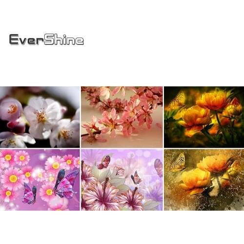 Evershine Diamond Mosaic Floral Cross Stitch Kit Diamond Embroidery Landscape Beaded Full Round Drill Diamond Painting Full Set
