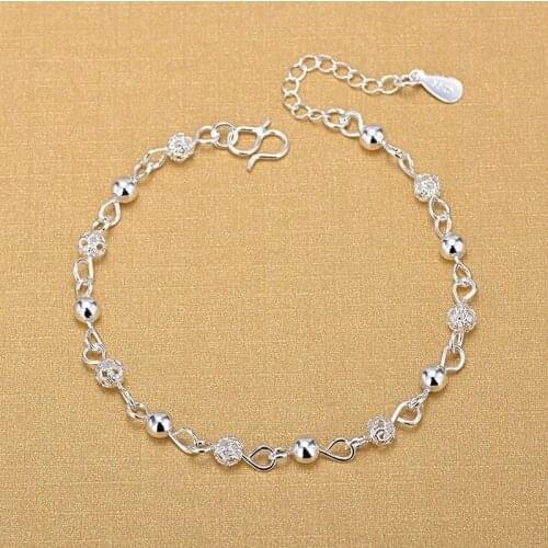 925 Sterling Silver Hollow Round Bead Charm Bracelet &Bangle Anklet For Women Girls Party Jewelry A166