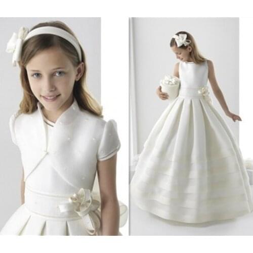 White/Ivory Girls First Holy Communion Dresses Elegant Flower Girl Dress Fashion Ritzee Girl Pageant Dresses Vestido De Daminha
