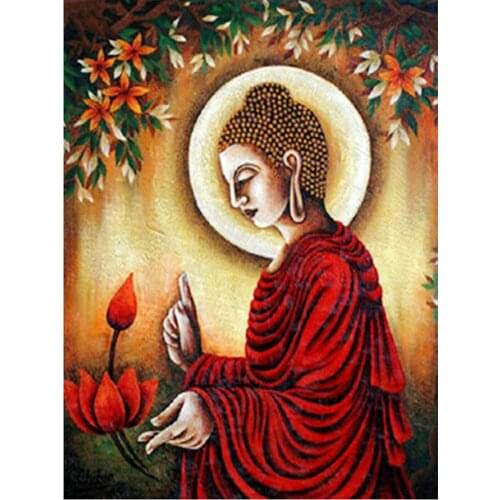 Buddha Red Lotus Diamond Painting Portrait Round Full Drill Nouveaute DIY Mosaic Embroidery 5D Cross Stitch Home Decor Gifts