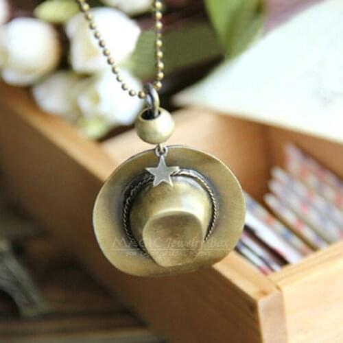 Original New Vintage Gold Cowboy Hat Pendant Necklace Men Hip Hop Bead Chain Star Charm Choker Necklace Women Jewelry Femme Gift