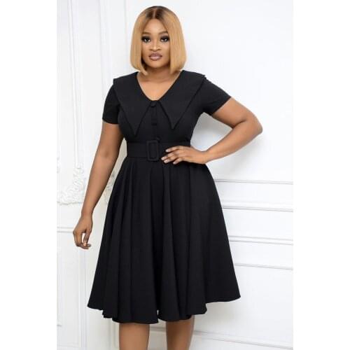 Office Dress Solid color Sashes Knee-Length Vestir Women dresses summer 2020