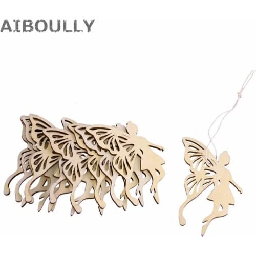 10pcs/lot Wood Mariposa Fairy Angels Wings shape Ornament Embellishment Tag with String Hanger Party DIY Decorations