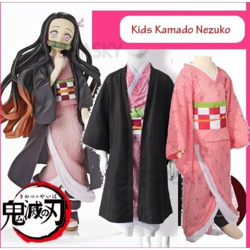 Girls Kids child Anime Demon Slayer Kimetsu no Yaiba Tanjirou Kamado Nezuko Zenitsu Shinobu Cosplay Kimono Cosplay Costume Wig