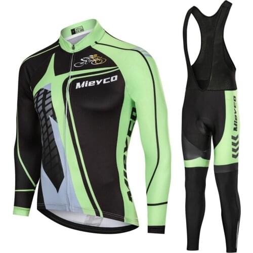 Mieyco Men Cycling Jersey Spring and Autumn Outdoor Bike Long Sleeve Set Gel Cushion Bib Pants Cycling Clothing Mountain Outfit